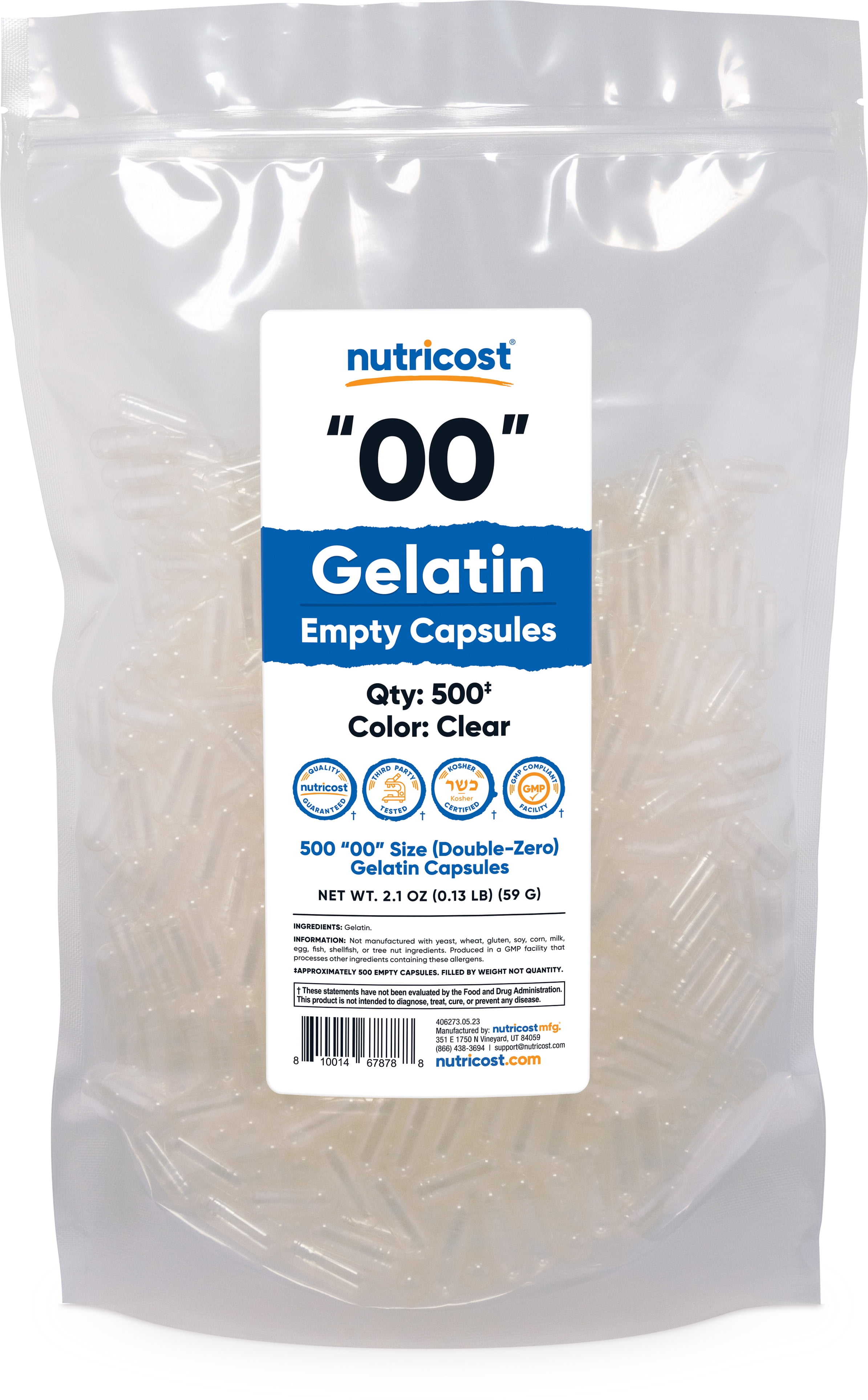 Nutricost Empty Capsules Size 00500 Clear Empty Gelatin Capsules