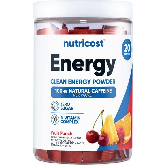 Nutricost Energy Complex Stickpack (20 servings) Fruit Punch Flavored - Gluten-Free + Non-GMO