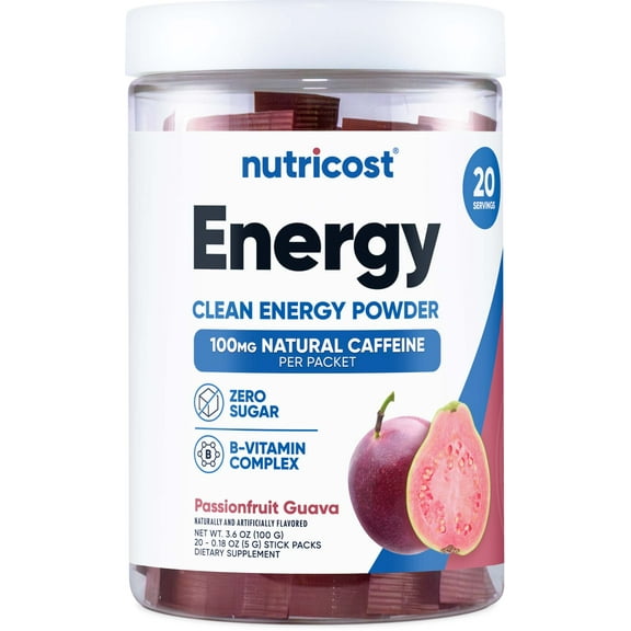Nutricost Energy Complex Stickpack (20 servings) Passionfruit Guava Flavored - Gluten-Free + Non-GMO