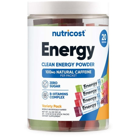 Nutricost Energy Complex Stickpacks (20 servings) Flavor Variety Pack - Gluten-Free + Non-GMO