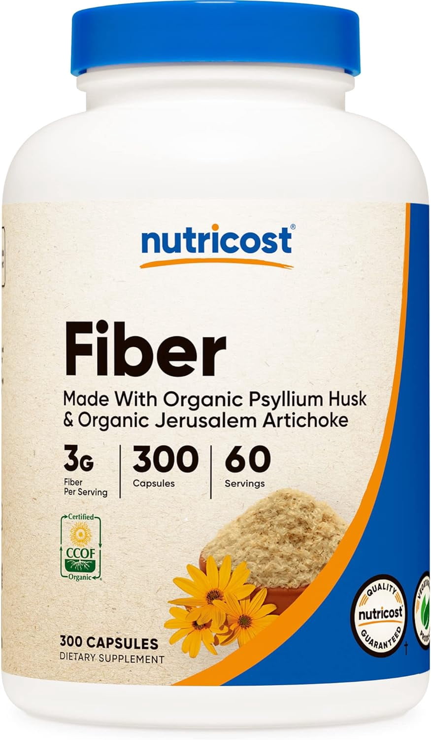 Nutricost Fiber Capsules with Prebiotic Fiber Supplement 300 Capsules