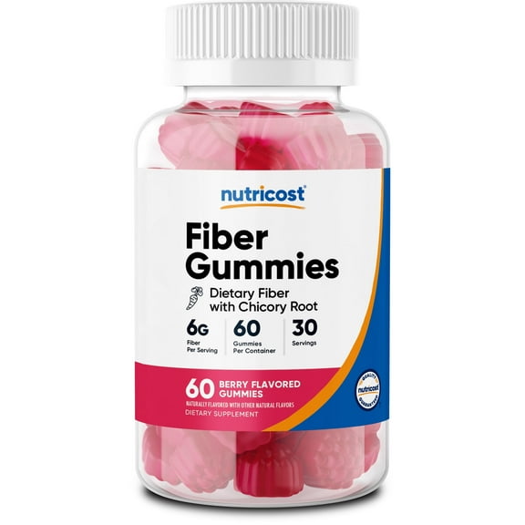 Nutricost Fiber Gummies (Berry Flavored) 60 Gummies - Dietary Fiber Supplement with Chicory Root, 6g per Serving, Vegan, 30 Servings