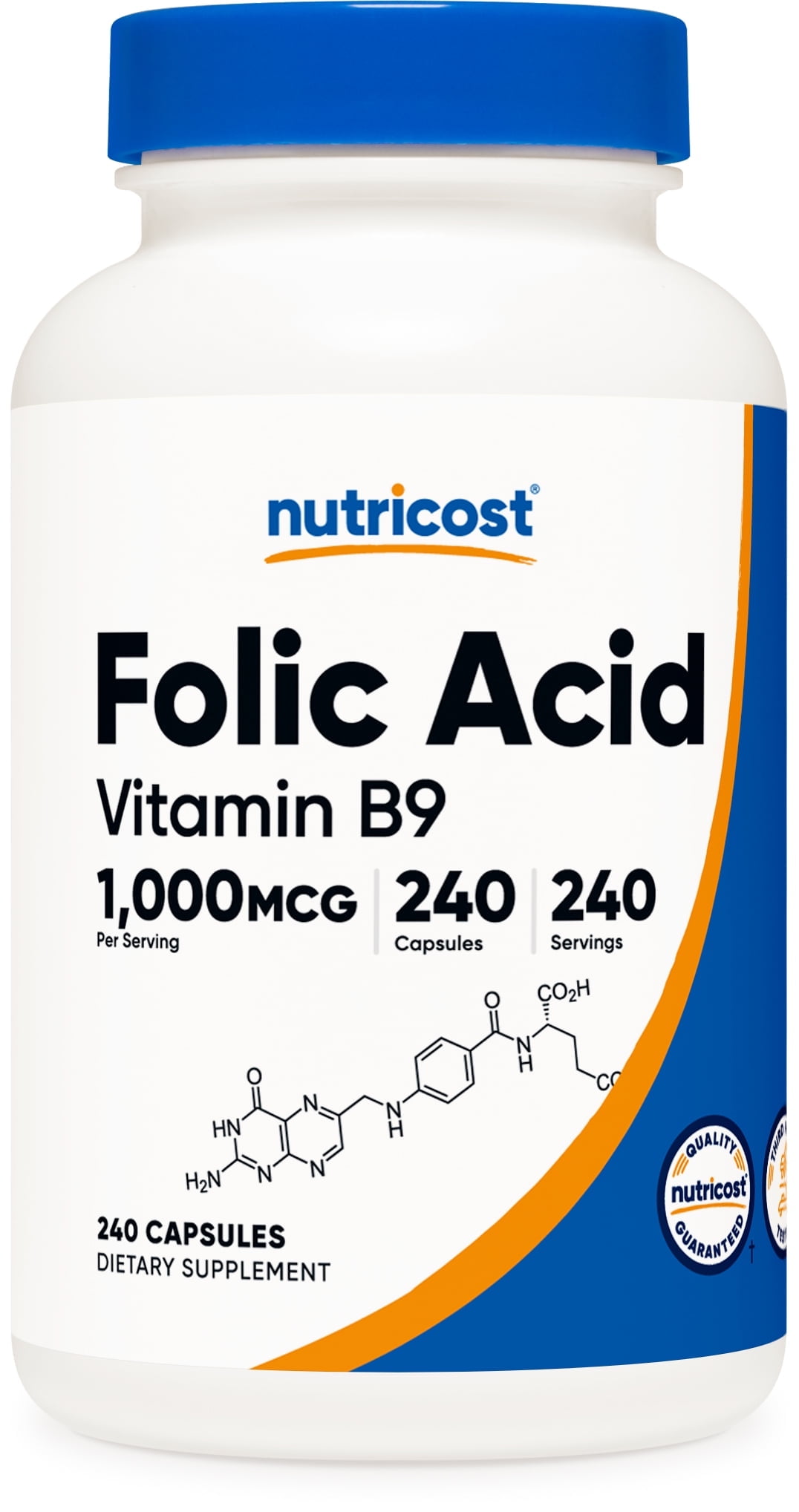 Nutricost Folic Acid (Vitamin B9) 1000 mcg, 240 Capsules - Gluten Free, Non-GMO Supplement