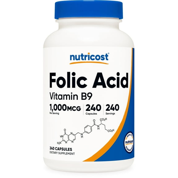 Nutricost Folic Acid (Vitamin B9) 1000 mcg, 240 Capsules - Gluten Free, Non-GMO Supplement