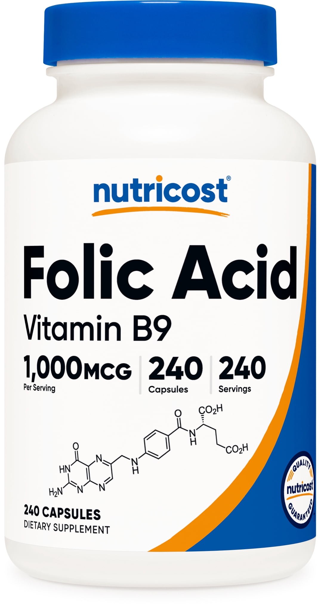 Nutricost Folic Acid (Vitamin B9) 1000 mcg, 240 Capsules - Gluten Free, Non-GMO Supplement