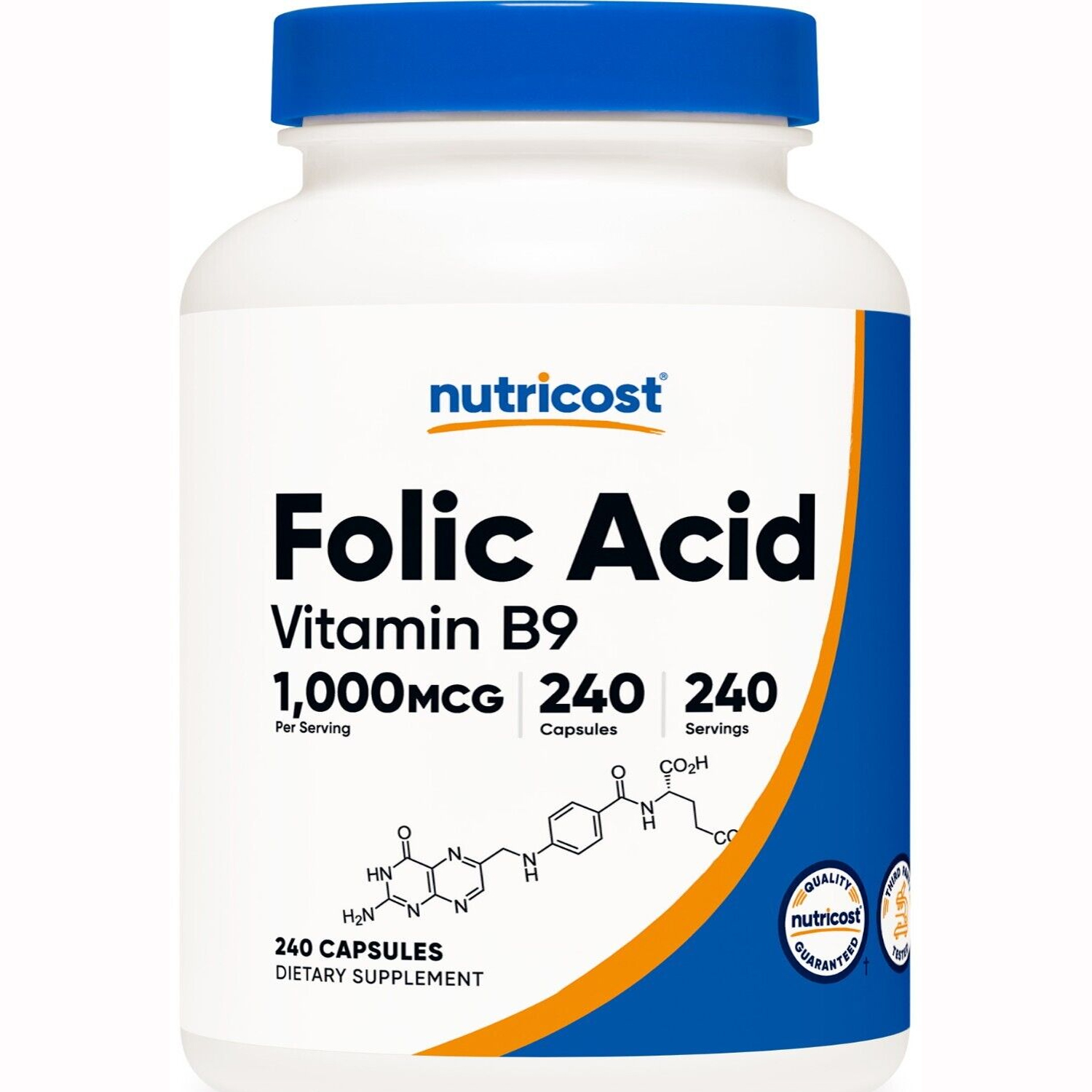 Nutricost Folic Acid (Vitamin B9) 1000 mcg, 240 Capsules Gluten Free