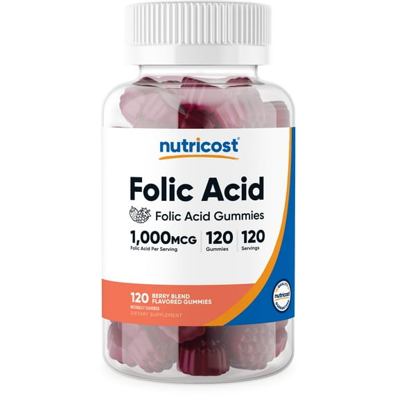 Nutricost Folic Acid (Vitamin B9) Vegetarian Gummies (120 Gummies / 1 mg Folic Acid Per Serving) | Folic Acid Supplement for Men & Women