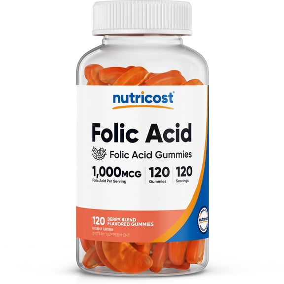 Nutricost Folic Acid (Vitamin B9) Vegetarian Gummies (120 Gummies / 1 mg Folic Acid Per Serving) | Folic Acid Supplement for Men & Women
