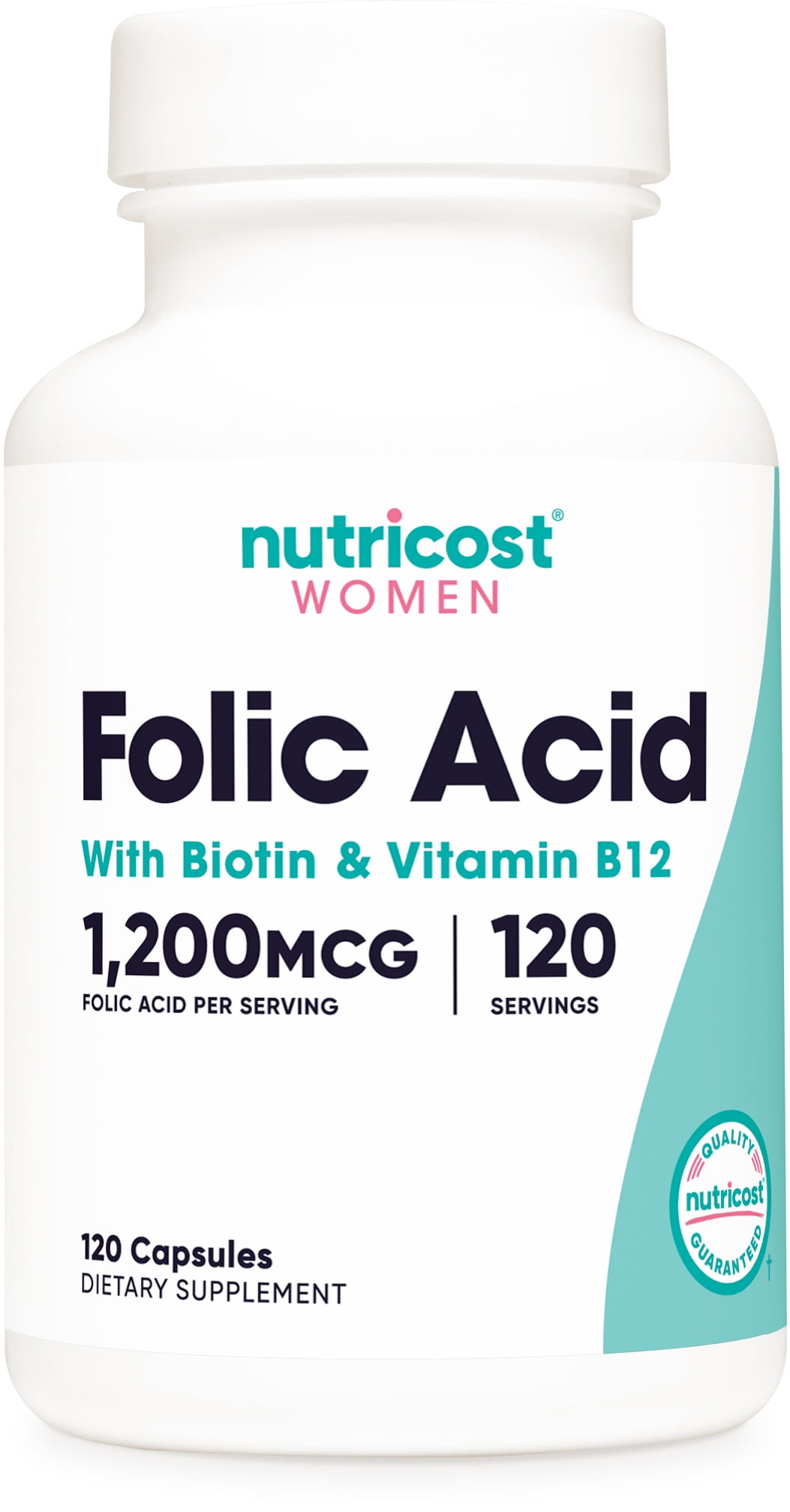 Nutricost Folic Acid for Women (Vitamin B9) 1200 Mcg, 120 Capsules - Non-GMO Supplement