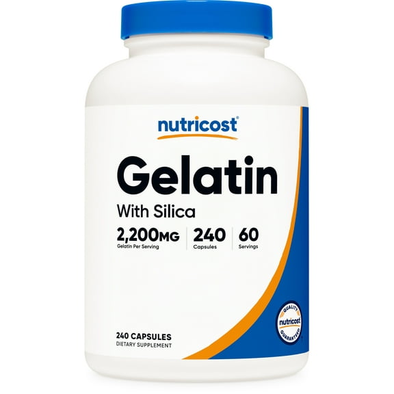 Nutricost Gelatin with Silica (2,200mg) 240 Capsules - With Grass-Fed Beef Gelatin, Gluten-Free, GMO-Free, 60 Servings