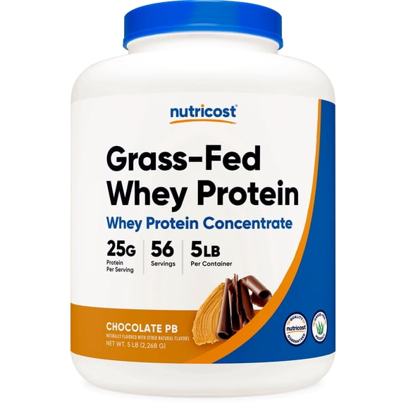 Nutricost Grass-Fed Whey Protein Concentrate (Chocolate Peanut Butter) 5LBS - Post Workout Powder Suppplement
