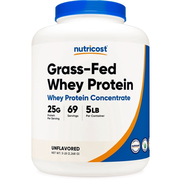 Nutricost Grass-Fed Whey Protein Concentrate Powder (Unflavored) 5LBS
