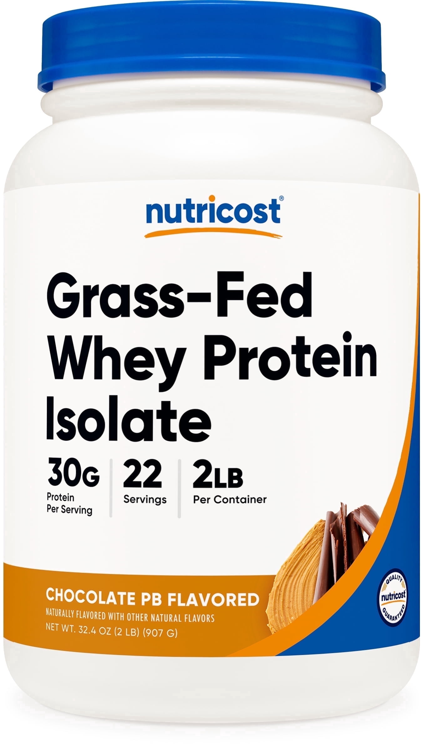 Nutricost Grass-Fed Whey Protein Isolate Powder (Chocolate Peanut Butter) 2LBS - Non-GMO, Gluten Free, Natural Flavors