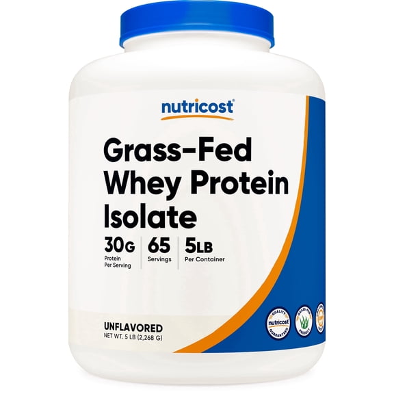 Nutricost Grass-Fed Whey Protein Isolate Powder 5LBS Unflavored, 65 Servings