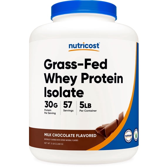 Nutricost Grass-Fed Whey Protein Isolate Powder (Chocolate) 5LBS - Non-GMO