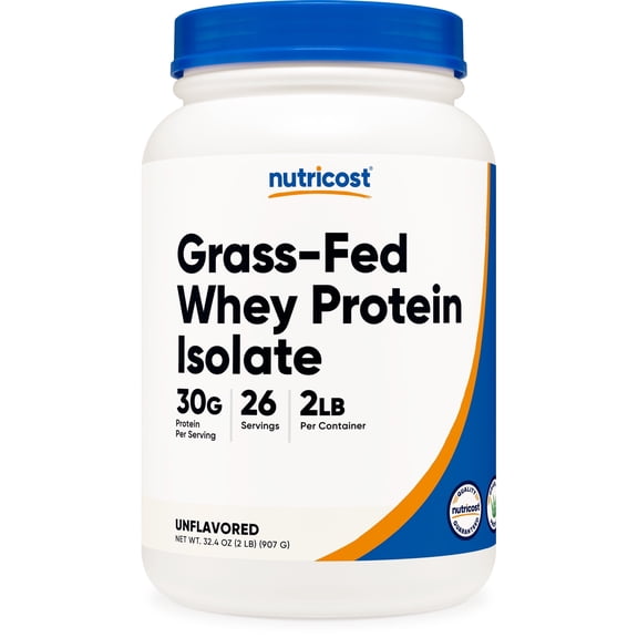Nutricost Grass-Fed Whey Protein Isolate Powder (Unflavored) 2LBS