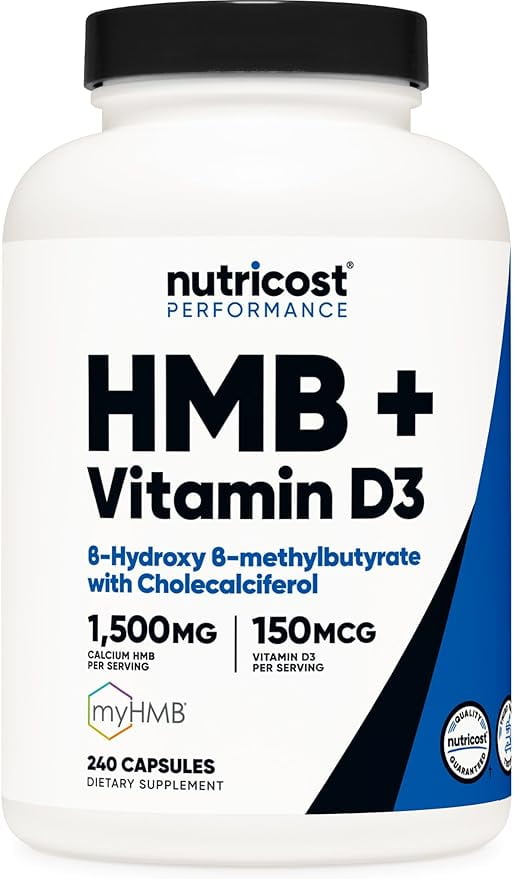 Nutricost HMB (1500mg) and Vitamin D3 (6000 IU) Supplement 240 Capsules, 80 Servings Gluten