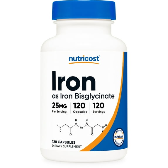 Nutricost Iron Bisglycinate Supplement (25mg) 120 Capsules - from Ferrous Bisglycinate Chelate - Non-GMO & Gluten-Free