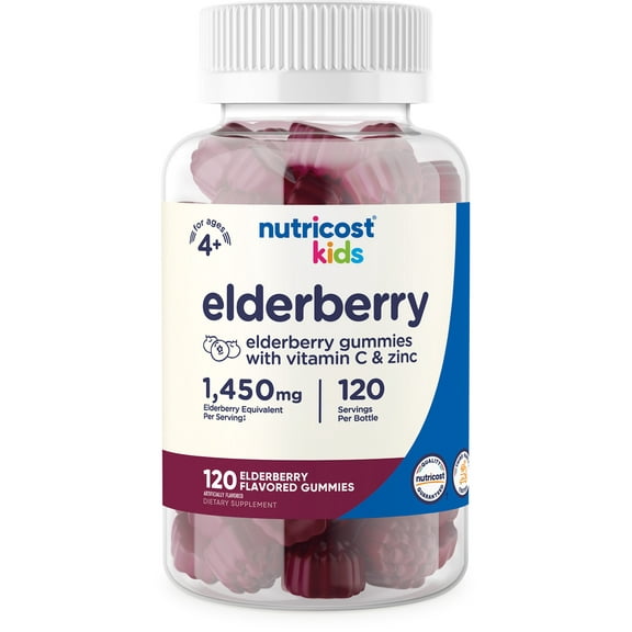 Nutricost Kids Elderberry Gummies (50mg) with Zinc & Vitamin C, 120 Gummies