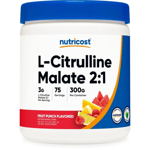 Nutricost L-Citrulline Malate 2:1 (300g) Fruit Punch - Workout Support, Muscle Performance, Nitric Oxide Booster - Fitness Supplement Powder