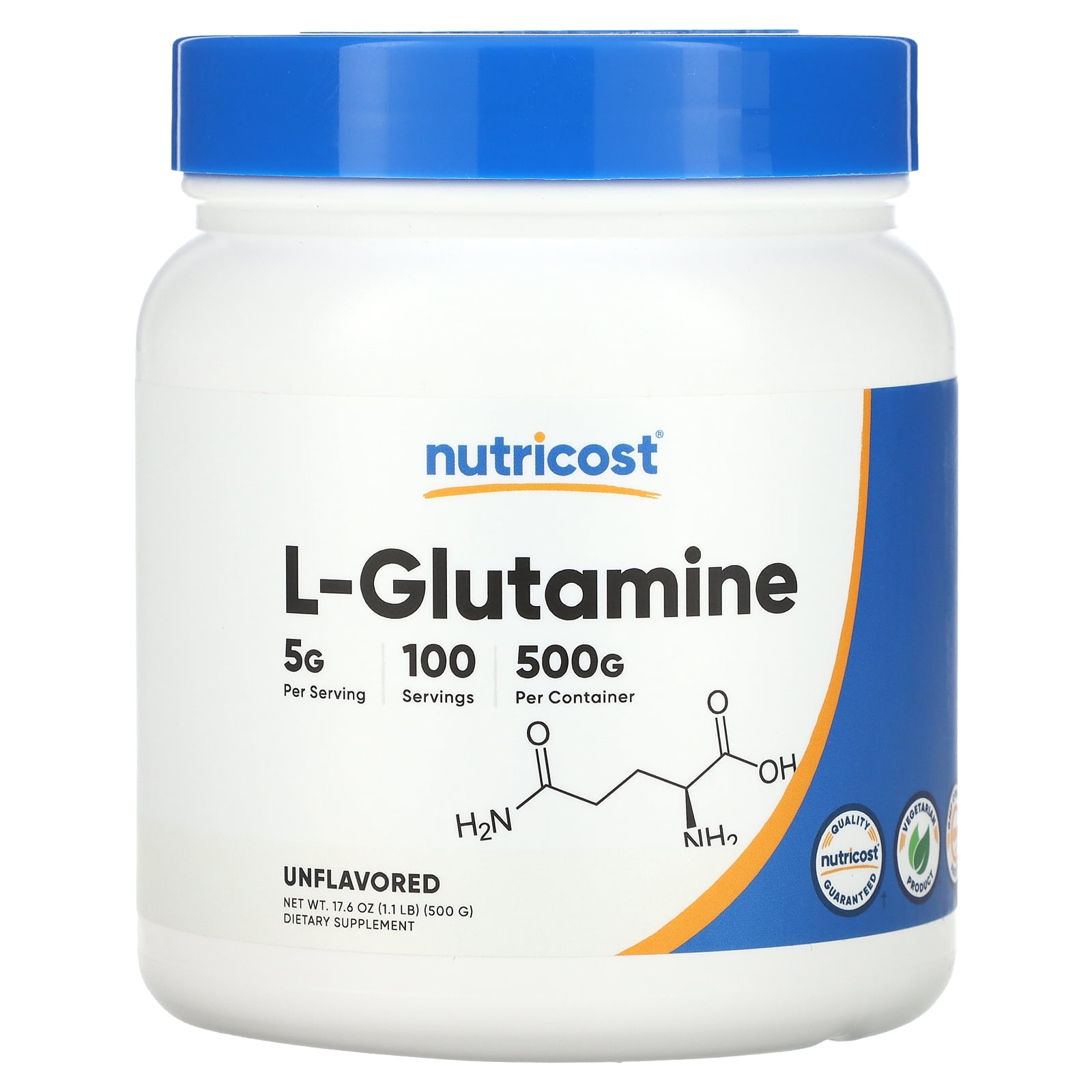 Nutricost LGlutamine Powder (500 G) 100 Servings IntraWorkout