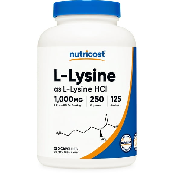 Nutricost L-Lysine 1000mg Supplement, 250 Capsules - 500mg Per Capsule