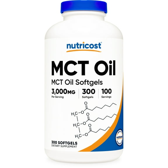 Nutricost MCT Oil Softgels (3000mg Per Serving) 300 Count - Gluten Free & Non-GMO Supplement