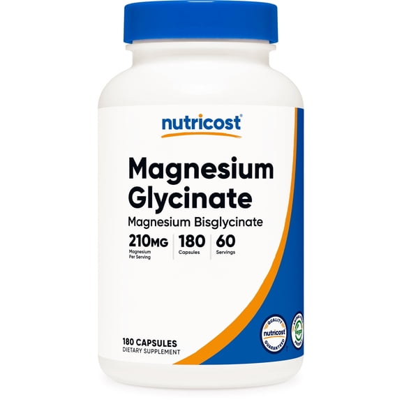 Nutricost Magnesium Glycinate Capsules (180 Capsules, 210 mg Magnesium Glycinate Per Serving) - Magnesium Glycinate Supplement for Gentle Absorption