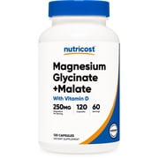 Nutricost Magnesium Glycinate + Malate (250mg) 120 Capsules - High Absorption, With Vitamin D, Vegan, Gluten-Free, GMO-Free, 60 Servings