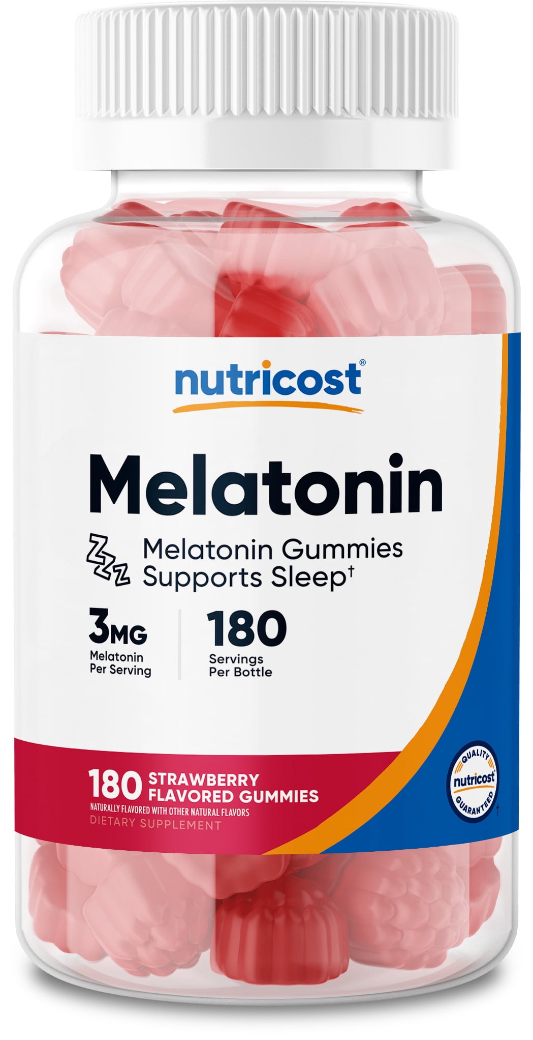 Nutricost Melatonin 3mg, 180 Gummies, Strawberry Flavored Supplement