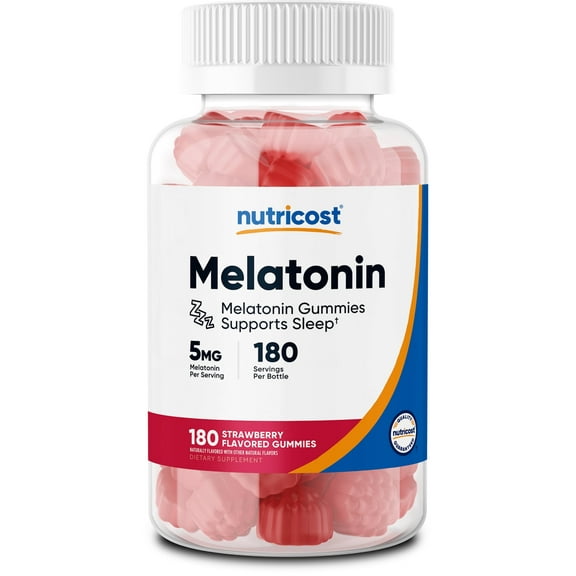 Nutricost Melatonin 5mg, 180 Gummies, Strawberry Flavored - Gluten Free, Non-GMO, No Corn Syrup