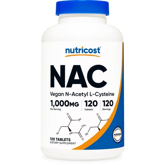Nutricost N-Acetyl L-Cysteine (NAC) 1000 mg, 120 Vegan Tablets - GMO Free, Gluten Free, Vegetarian Supplement
