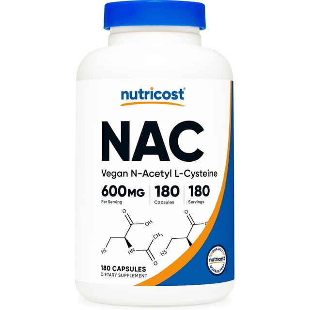Nutricost NAC (N-Acetyl L-Cysteine) 600mg, 180 Capsules - Non-GMO, Gluten Free Supplement - image 1 of 1