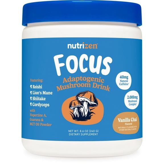 Nutricost Nutrizen AM Focus Adaptogenic Mushroom Drink (Vanilla Chai Flavored) 30 Servings - Includes Reishi, Lion's Mane, Shiitake, Cordyceps