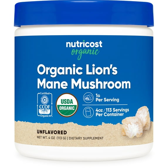 Nutricost Organic Lion's Mane Mushroom Powder (4oz) - Certified USDA Organic Supplement