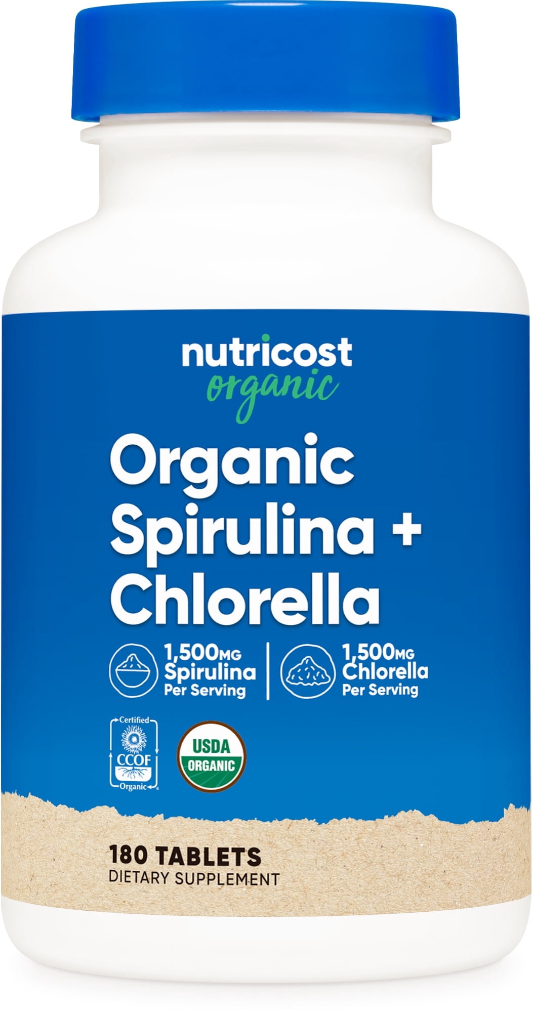 Nutricost Organic Spirulina + Chlorella (3,000mg) 180 Tablets - USDA Organic, 1,500mg Spirulina, 1,500mg Chlorella, Vegan, GMO-Free, Gluten-Free, 30 Servings