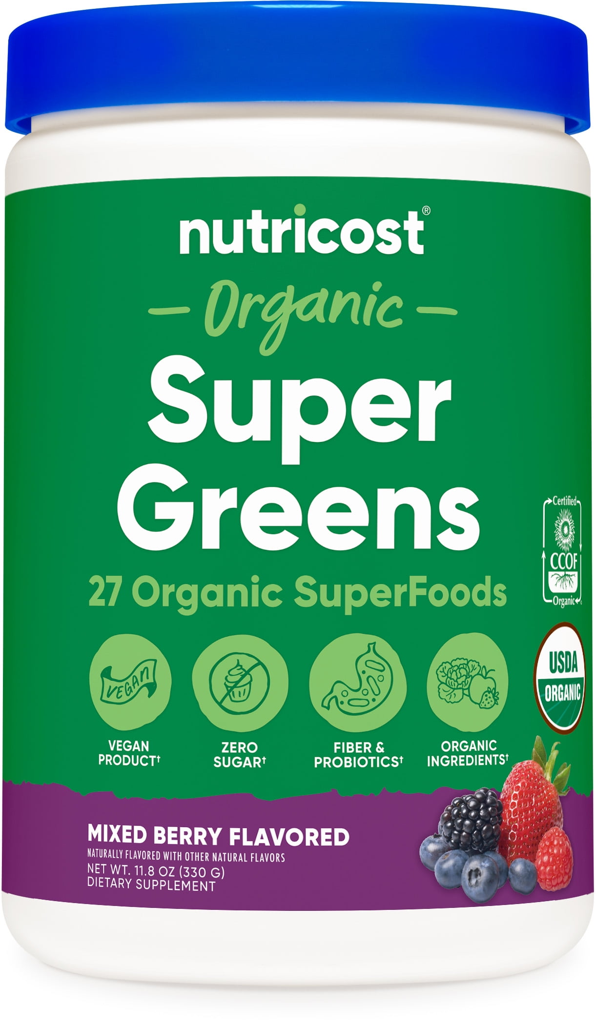 Nutricost Organic Super Greens Powder (30 Servings) Mixed Berry Flavor - Superfood Supplement Drink Mix