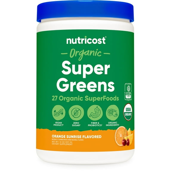 Nutricost Organic Super Greens Powder (30 Servings) Orange Sunrise Flavor - Superfood Supplement Drink Mix