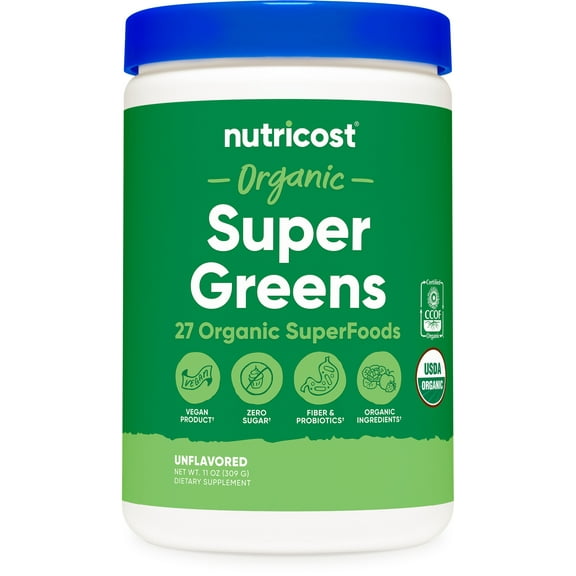 Nutricost Organic Super Greens Powder (30 Servings) - Superfood Supplement Drink Mix (30 Servings, Unflavored)