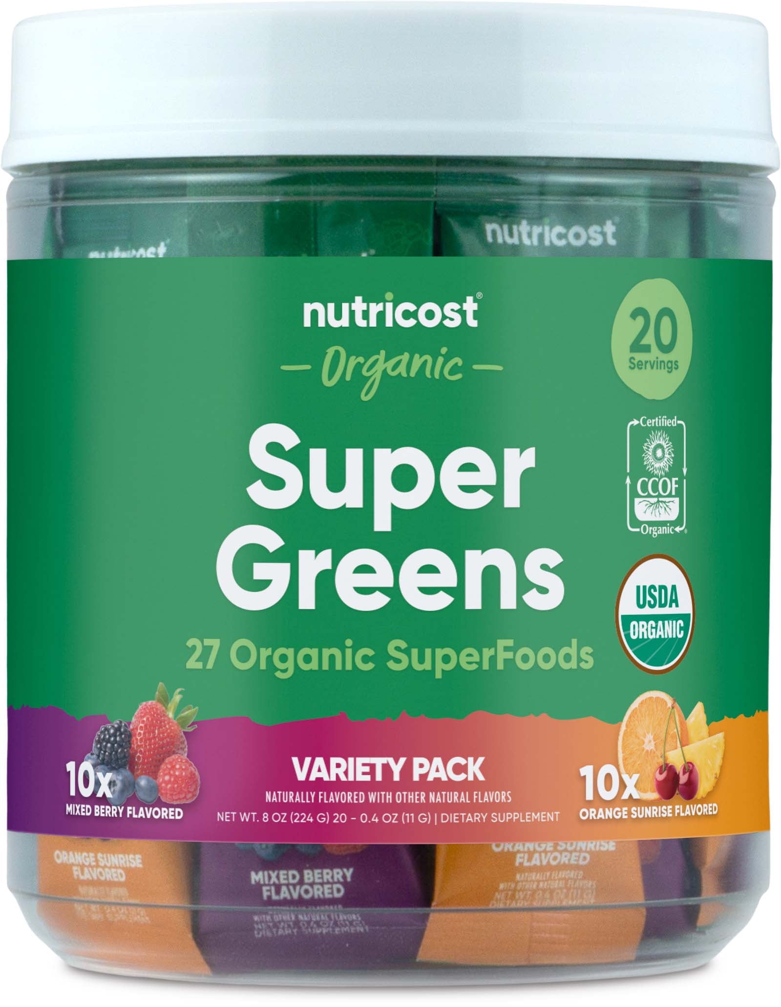 Nutricost Organic Super Greens (Stickpack Variety Pack) 20 Stickpacks - Gluten-Free, Non-GMO