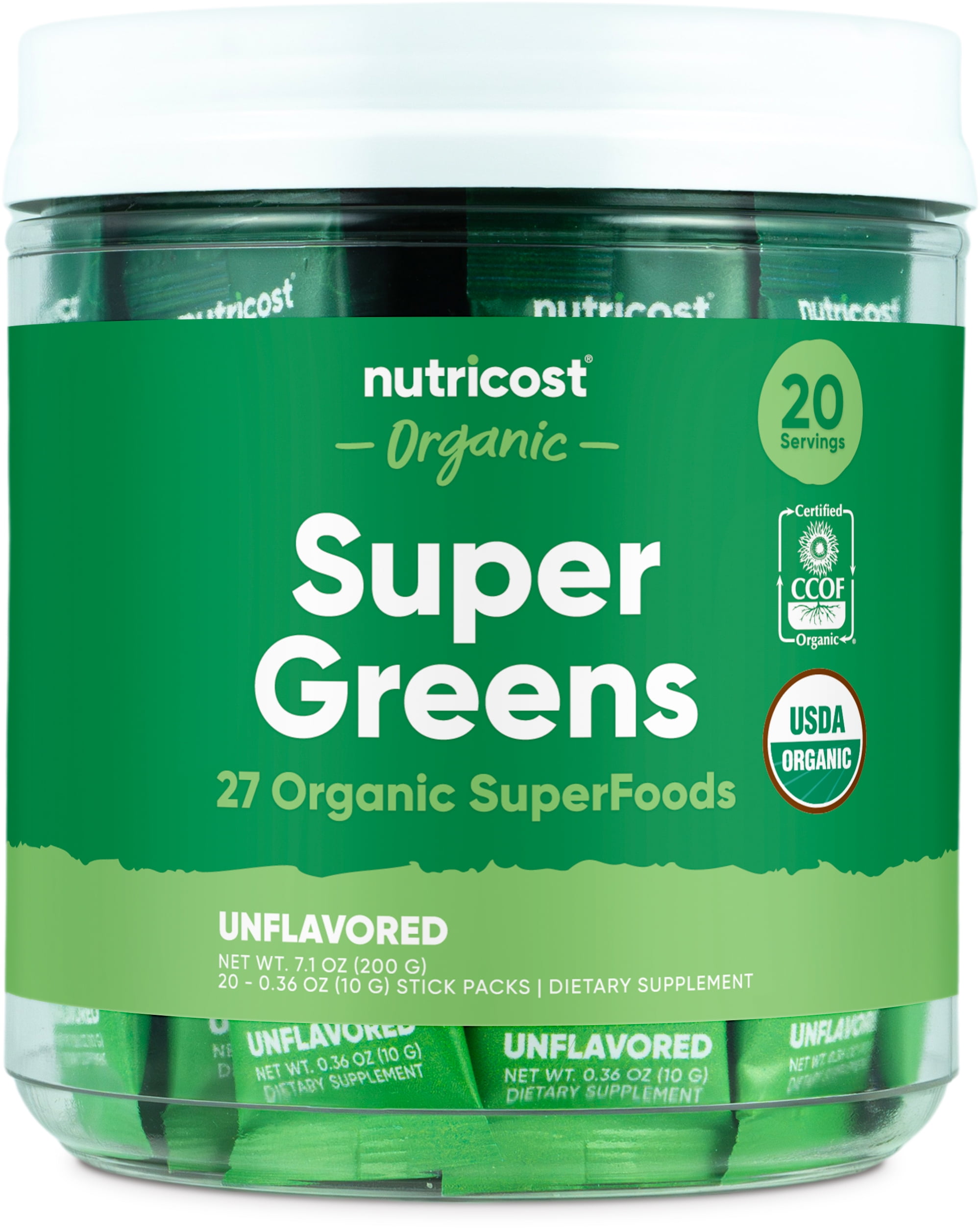 Nutricost Organic Super Greens (Unflavored) 20 Stickpacks - Gluten-Free, Non-GMO