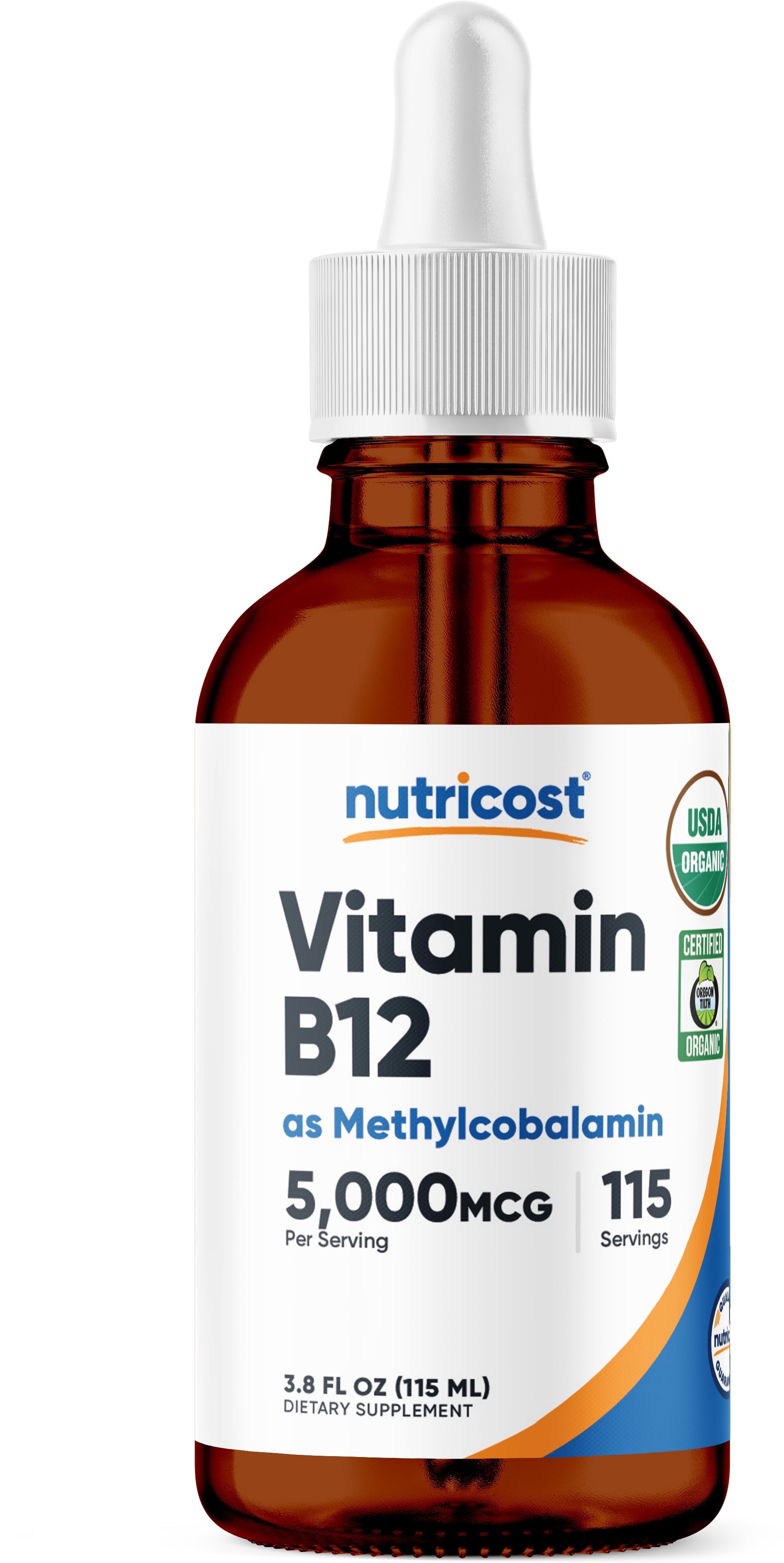 Nutricost Organic Vitamin B12 (Methylcobalamin) Liquid Drops (5,000mcg) 3.8 Fl. Oz - USDA Organic, OTCO Certified, Vegetarian-Friendly, GMO-Free, Gluten-Free, 115 Servings