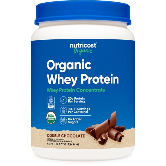 Nutricost Organic Whey Protein Concentrate, Double Chocolate Flavored, (1LB) - Gluten-Free, Non-GMO