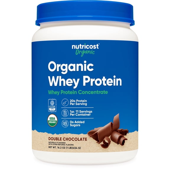 Nutricost Organic Whey Protein Concentrate, Double Chocolate Flavored, (1LB) - Gluten-Free, Non-GMO