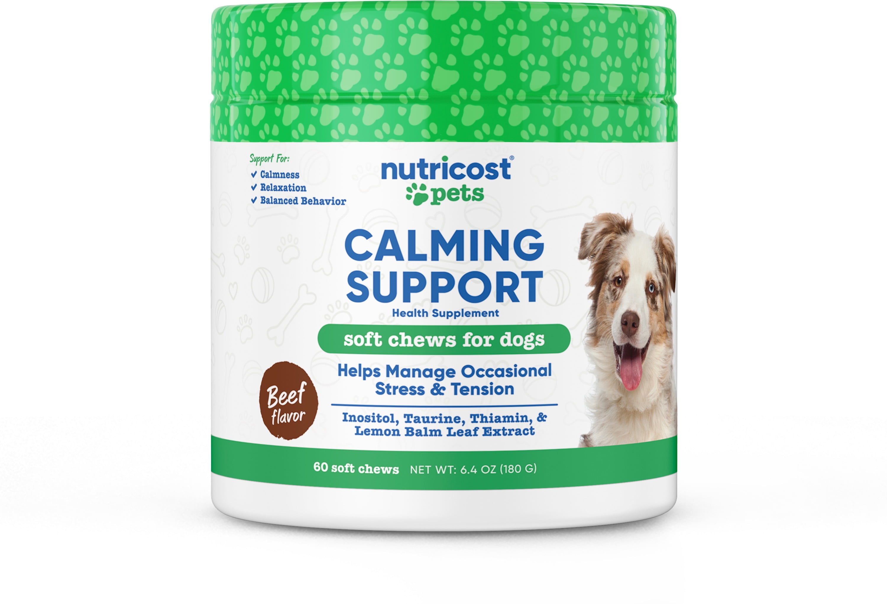 Nutricost Pets Calming Support Soft Chews for Dogs (Beef Flavored) 60 Soft Chews - Helps Manage Occasional Stress & Tension