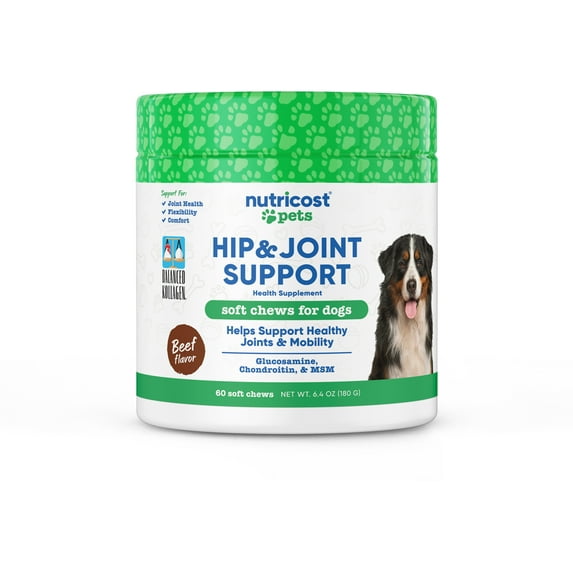Nutricost Pets Hip & Joint Support Soft Chews For Dogs (Beef Flavored) 60 Soft Chews - Supports Healthy Joints & Mobility, NASC Certified