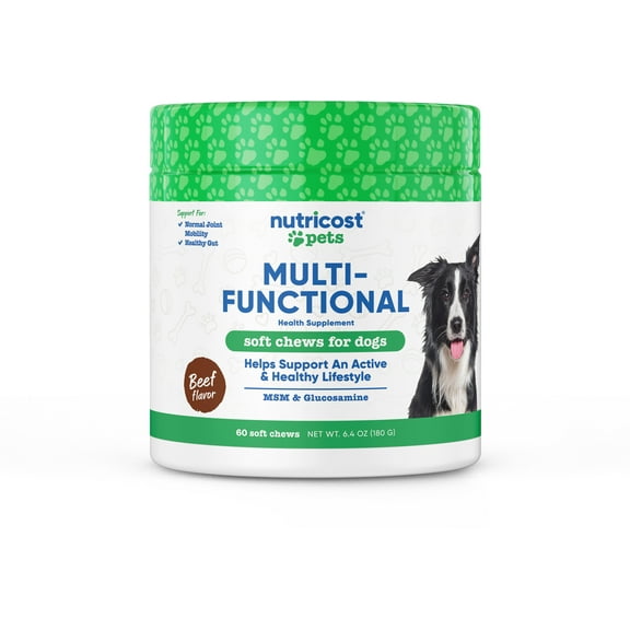 Nutricost Pets Multi-Functional Soft Chews For Dogs (Beef Flavor) 60 Soft Chews - Helps Support An Active & Healthy Lifestyle