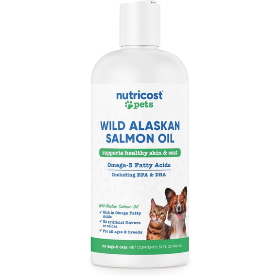 Nutricost Pets Wild Alaskan Salmon Oil for Dogs and Cats, 32 fl oz, Supports Healthy Skin & Coat, Omega-3 Fatty Acids Including EPA & DHA