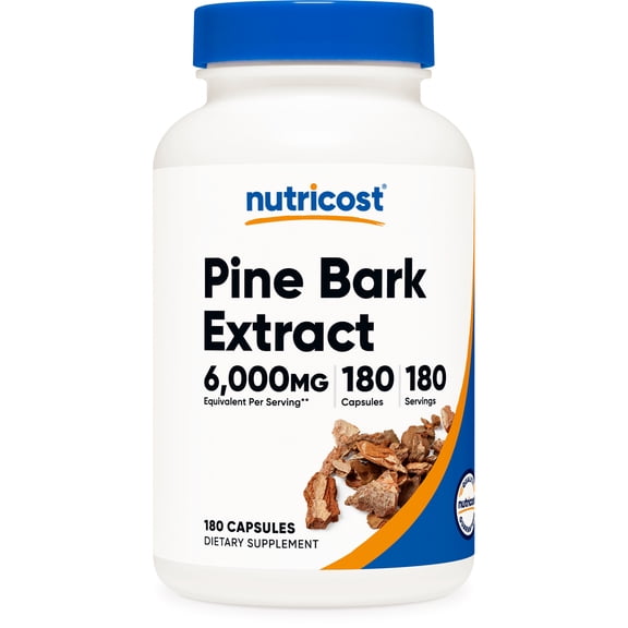 Nutricost Pine Bark Extract 6,000mg Equivalent (from 300mg of 20:1 Extract) Per Serving, 180 Capsules for 180 Servings Per Bottle - Standardized to Contain 95% Proanthocyanidins