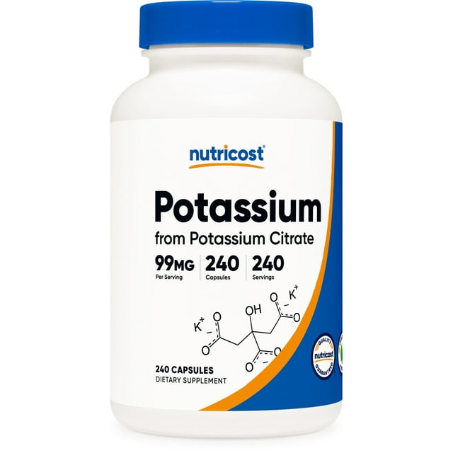 Nutricost Potassium Citrate 99mg Capsules Gluten Free, 240 ct for Health Function